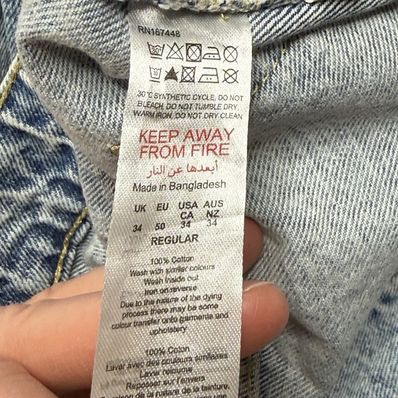 BoohooMAN Baggy Rigid Washed Jeans Light Blue Size 34 Button-Fly Actual 36x31 - Picture 14 of 16